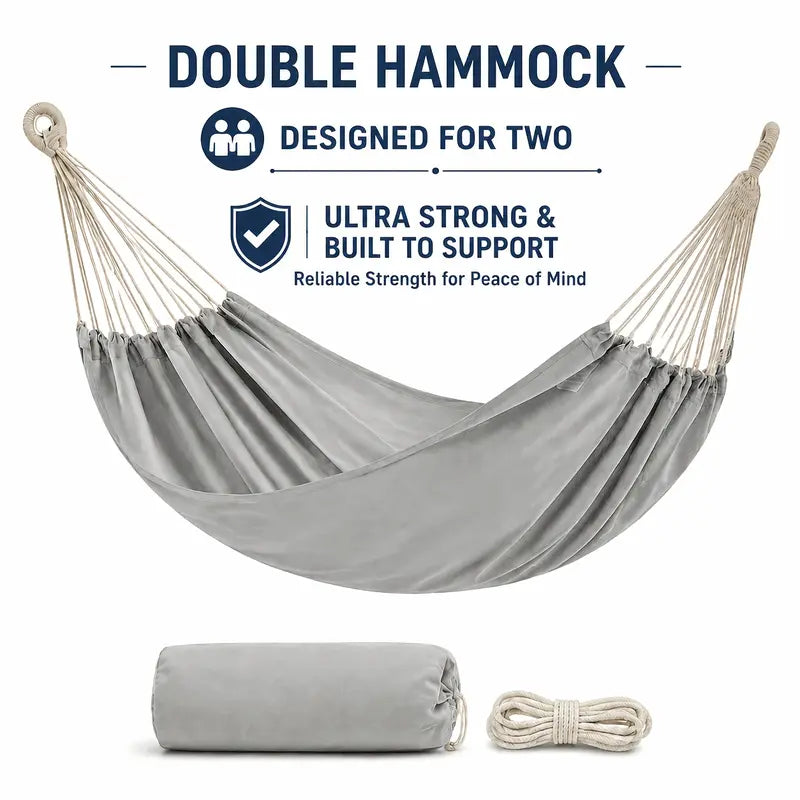 Buy One Get One Free: Get 1 Single Hammock Free. Upgraded Extra-Large Double Canvas Hammock, Portable Outdoor Swing, Equipped with 1M Thickened Ropes and Storage Bag, for Camping, Backyard, Travel, Group Parties, Ideal Gift, Buy 1 Get 1 Free Product