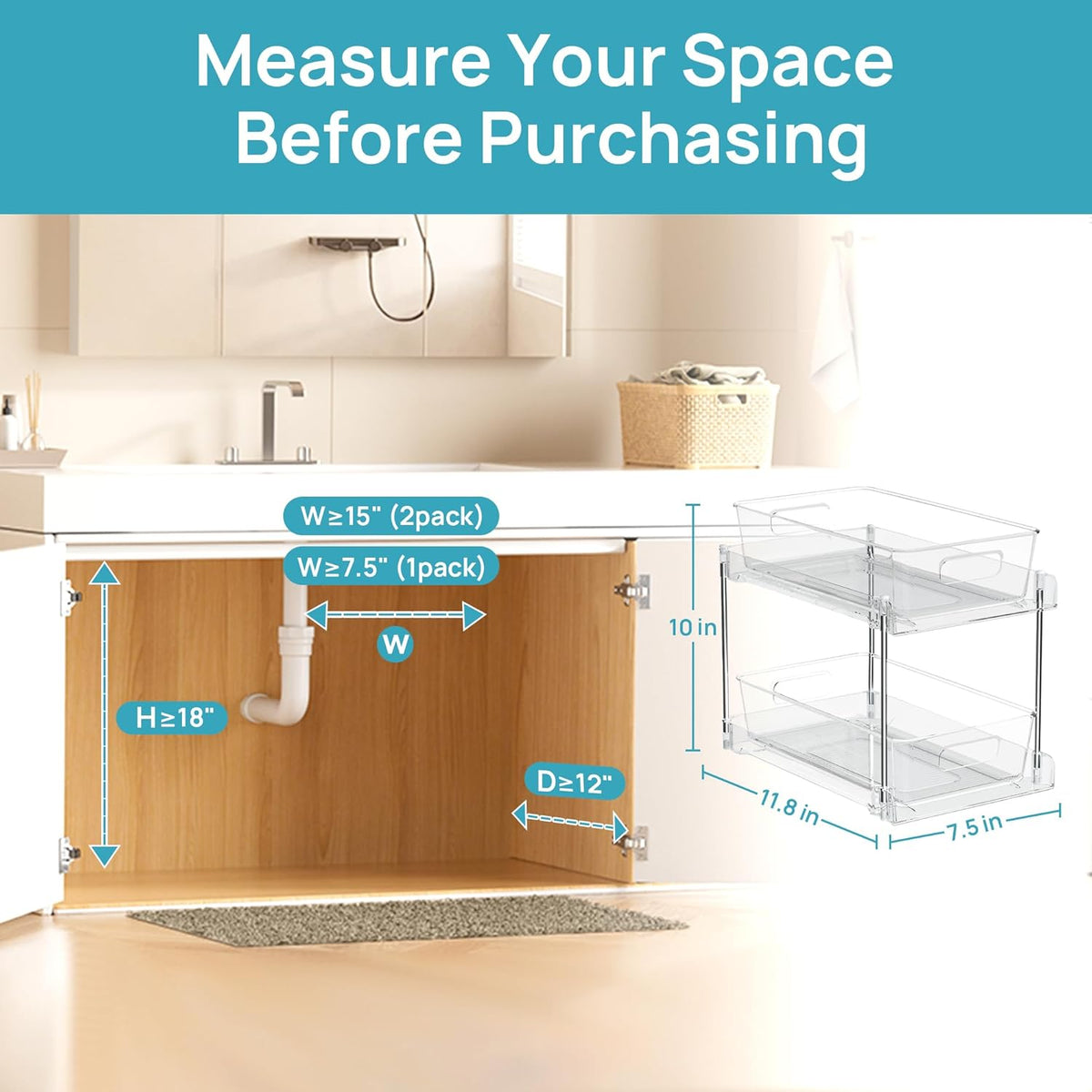 4 Pack Pull Out Bathroom under Sink Organizer (S-Standard)