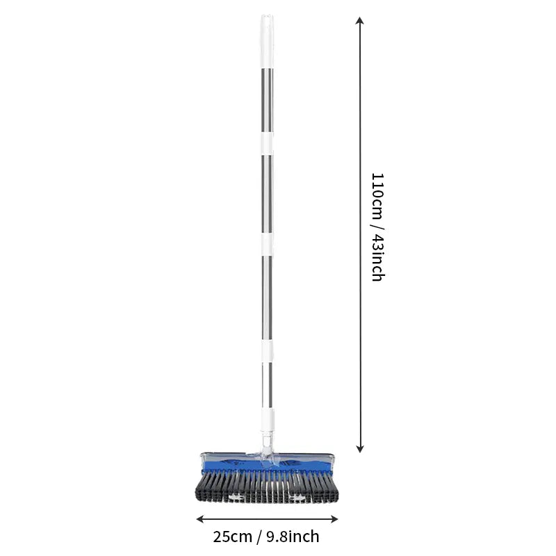 All-In-1 Liquid Dispensing Floor Scrubber Brush Squeegee Broom - Household Multipurpose Cleaning Tool, Long Ergonomic Handle, Press-To-Release Soap Tank, Hard Bristles, Stand-Up Design for Tile, Bathtub, Home Goods, Cleaning Household Items