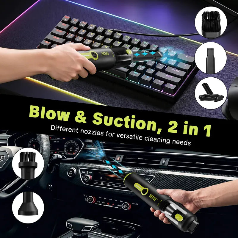 SEESE Car Vacuum Portable Cordless, 20000Pa 2 in 1 Vacuum Cleaner&Air Duster, 100W Brushless Motor Handheld Vacuum Cordless with 6000Mah Battery, Multi-Nozzles for Car, Home, Office, Pet