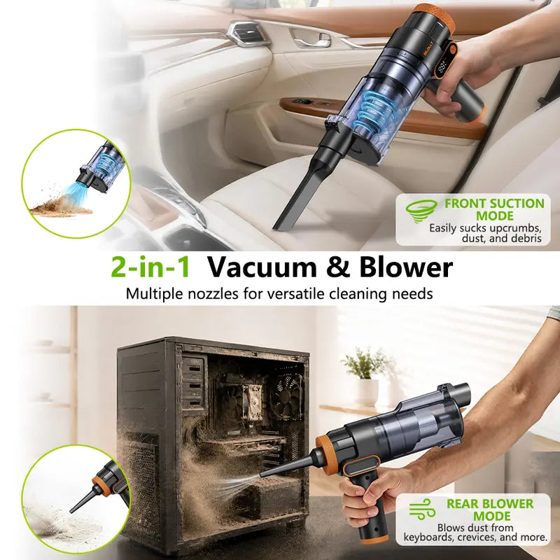 Bilolly 2-In-1 Vacuum Cordless - 20000Pa Suction, 110W Brushless Motor, 2 Modes, Rechargeable Battery, Air Duster, Cyclonic Dust Cup, 1-Touch Emptying, Multi-Nozzles for Car Detailing, Home, Spot Cleaner Vacuums