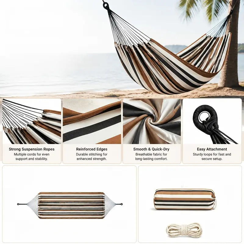 Buy One Get One Free: Get 1 Single Hammock Free. Upgraded Extra-Large Double Canvas Hammock, Portable Outdoor Swing, Equipped with 1M Thickened Ropes and Storage Bag, for Camping, Backyard, Travel, Group Parties, Ideal Gift, Buy 1 Get 1 Free Product