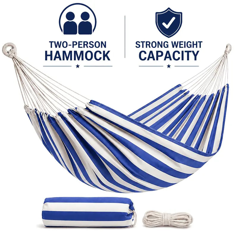 Buy One Get One Free: Get 1 Single Hammock Free. Upgraded Extra-Large Double Canvas Hammock, Portable Outdoor Swing, Equipped with 1M Thickened Ropes and Storage Bag, for Camping, Backyard, Travel, Group Parties, Ideal Gift, Buy 1 Get 1 Free Product