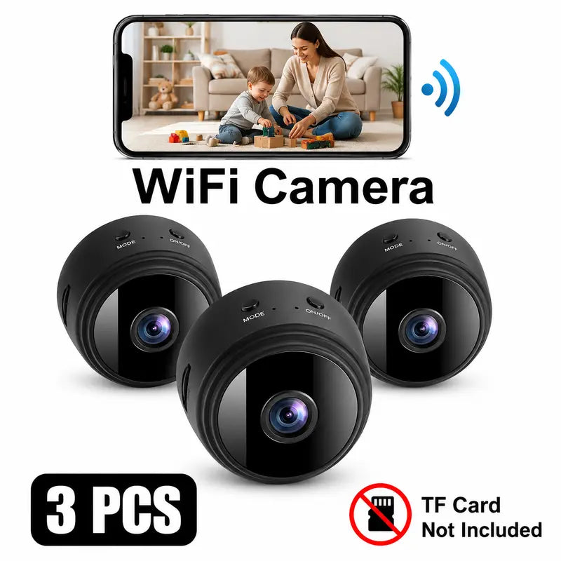 2026 New 3Pc Smart HD A9 Camera, 1080P Wide-Angle Lens, Night Vision, Motion Detection, APP Remote Control Viewing - Portable Indoor/Outdoor Car Interior Accessory for Pets