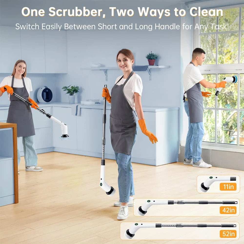 Electric Spin Scrubber – 8 Brush Heads, 54" Extendable Handle