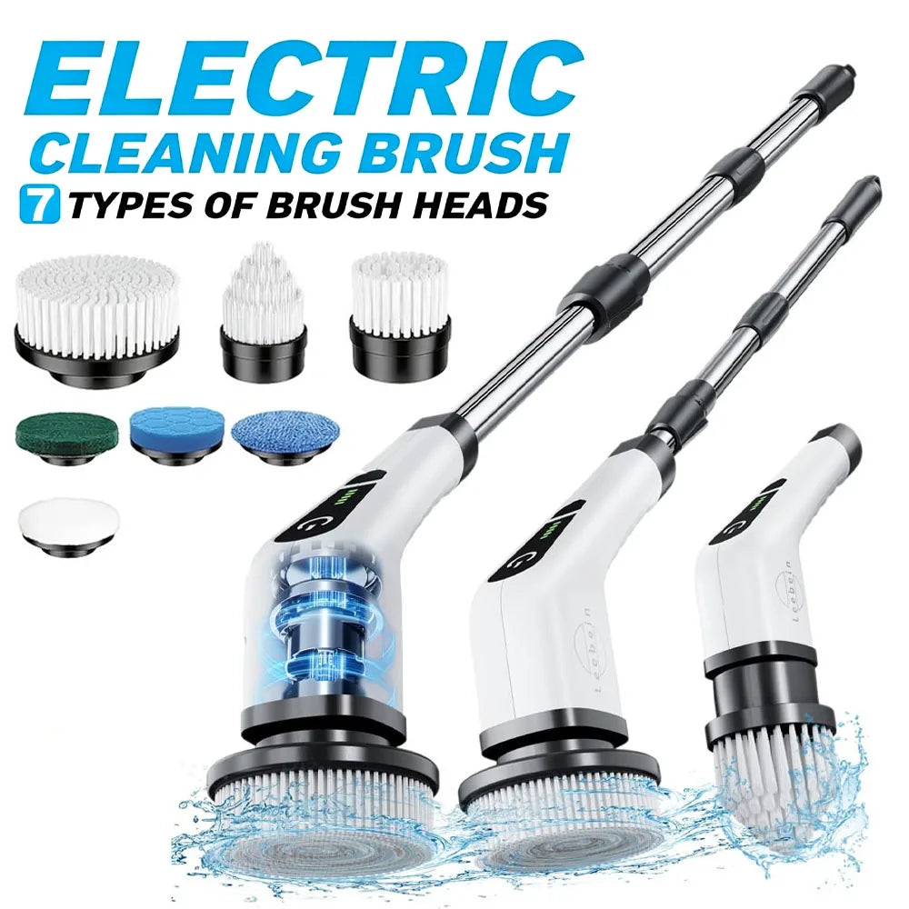 Electric Spin Scrubber – 8 Brush Heads, 54" Extendable Handle