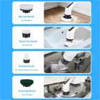Electric Spin Scrubber – 8 Brush Heads, 54" Extendable Handle