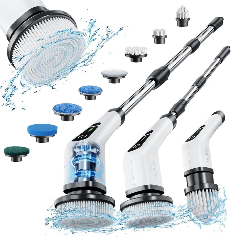 Electric Spin Scrubber – 8 Brush Heads, 54" Extendable Handle