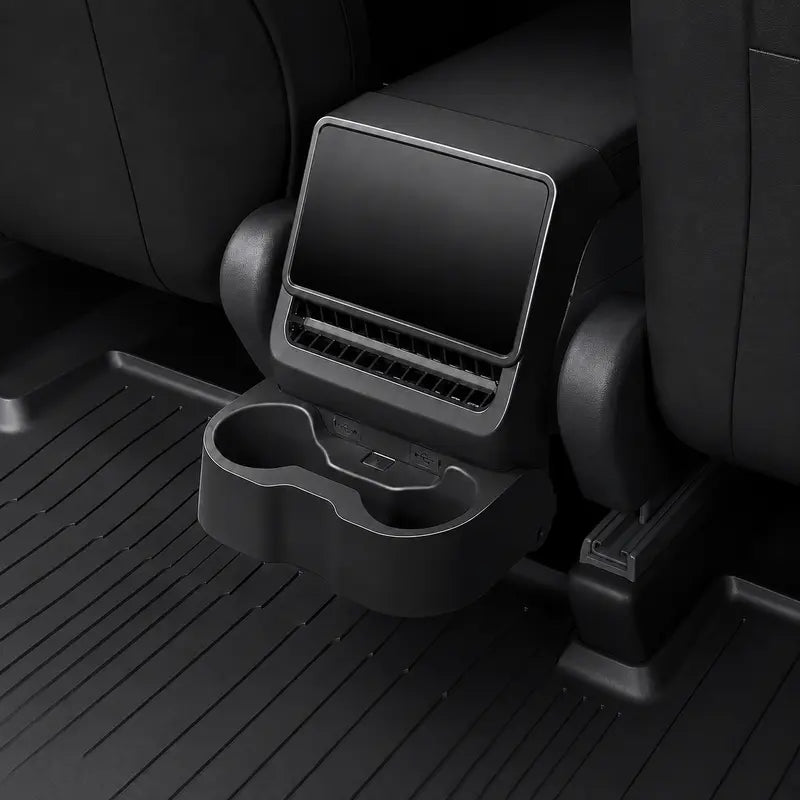 YONZEE Rear Seat Storage Organizer for Tesla Model 3/Y Juniper-Highland, Foldable Armrest Box Rear Air Outlet Organizer, Cup Dust Cover Car Interior Stowing & Tidying Accessory Toolupgrade