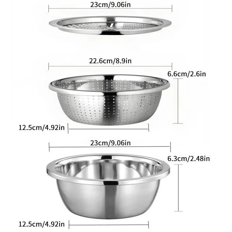 3-in-1 stainless steel strainer set