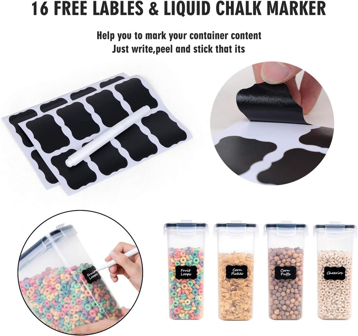 Cereal Containers Storage Set - 4 Piece Airtight Large Food Storage Containers(135.2Oz), BPA Free Dispenser Plastic Cereal Storage Containers