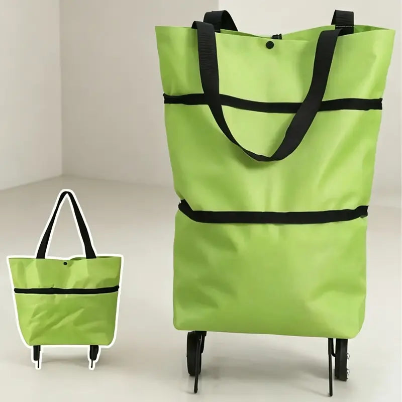 Practical Multi-Layered Rolling Casual Shopping Bag - Water-Resistant, Lightweight, Foldable, Reusable Handbag with Zipper Compartment Storage for Household Grocery Runs