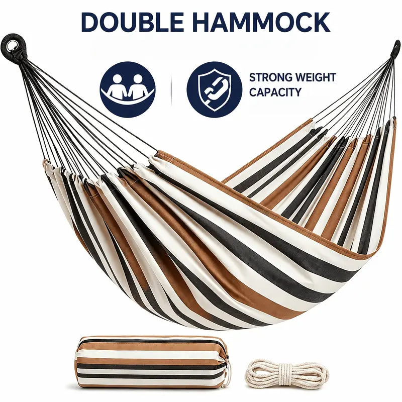 Buy One Get One Free: Get 1 Single Hammock Free. Upgraded Extra-Large Double Canvas Hammock, Portable Outdoor Swing, Equipped with 1M Thickened Ropes and Storage Bag, for Camping, Backyard, Travel, Group Parties, Ideal Gift, Buy 1 Get 1 Free Product