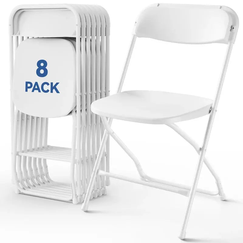 FURNIEDGE Armless Plastic Folding Chair with Metal Frame, 300 Lbs Max Capacity, No Assembly, Lightweight Fold Design, Plastic Seat for Indoor & Outdoor Use